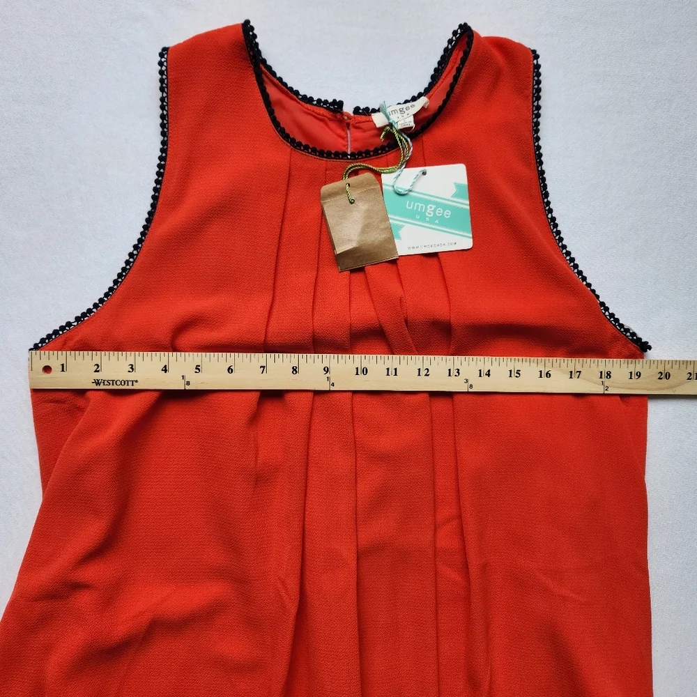 Umgee The Virginia Shift Dress Pleated Sleeveless Orange Navy Blue New Large - Picture 13 of 15